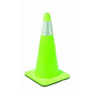 Cortina 03 500 73 PVC Traffic Cone with 6" Upper Reflective Collar, 18" Height, Fluorescent Green Science Lab Safety Cones
