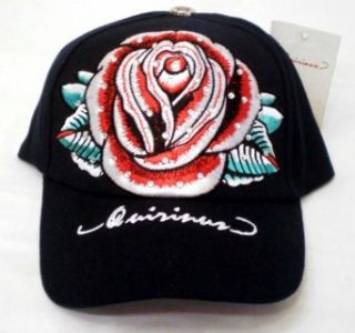 Tattoo Art Baseball Hat; Navy Blue Cap w/ Red Rose Flower Clothing