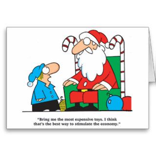 Boy asking Santa Stimulate Economy Greeting Card