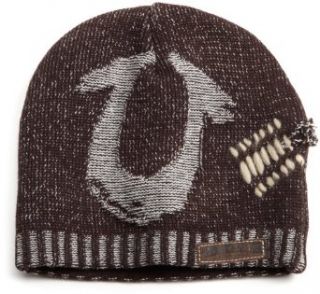True Religion Mens Ripped Beanie, Brown, One Size Clothing
