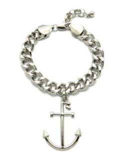 Silver Tone Navy Anchor Charm Bracelet 10mm 7.25" Link Chain XB387R Costume Accessories Clothing