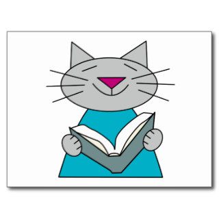 Cat Reading Book Turquoise Post Cards