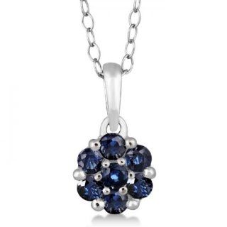 Genuine Blue Sapphire Necklace Pendant Flower Cluster Sterling Silver Prong Set (0.63ct) Allurez Jewelry