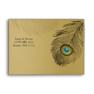 gold peacock envelope  7 ¼”  x 5 ¼”