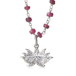 Sterling Silver Lotus and Ruby Link Necklace Jewelry