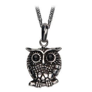 Inox Womens Stainless Steel Sovereign Black Oxidized Owl 1.75" Pendant SSP24 Jewelry