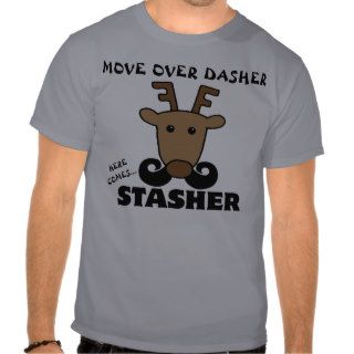 funny MOVE OVER DASHER mustache reindeer Tshirts