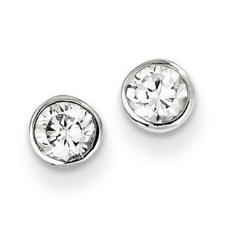 Sterling Silver 4mm CZ Round Bezel Stud Earrings Jewelry