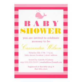 Pink Yellow Stripes & Whale Baby Shower Invite