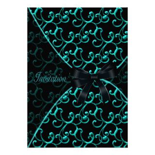 Teal Swirls Black Party Event Template Personalized Invitation