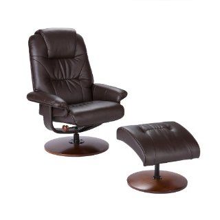 Southern Enterprises Leather Recliner and Ottoman, Brown   Leather Recliner With Ottoman
