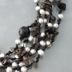 Grey Pearl, Onyx and Quartz Multi strand Necklace (4 7 mm) (Thailand) Necklaces