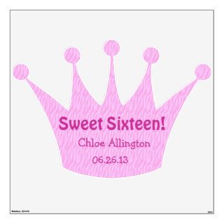 Pink Zebra Crown Sweet Sixteen Decor V16 Room Stickers