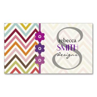 Colorful Zig Zag Stripes Lines Green Blue Pink Business Card Template