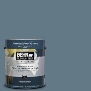 BEHR Premium Plus Ultra 1 gal. #540F 5 Smokey Blue Satin Enamel Interior Paint 775301