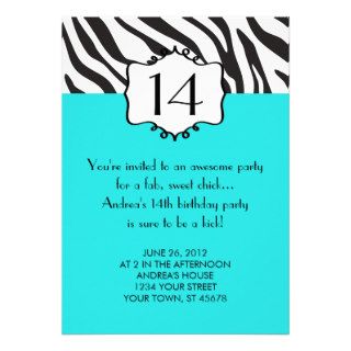 Girly Teenager Zebra Birthday Invitation
