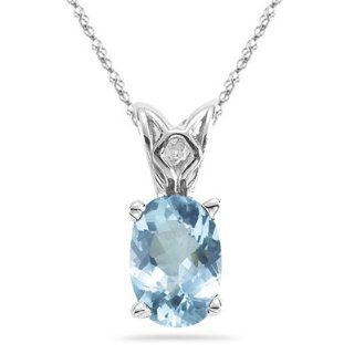2.25 Cts of 10x8 mm AA Oval Aquamarine Solitaire Scroll Pendant in 14K White Gold Chain Necklaces Jewelry