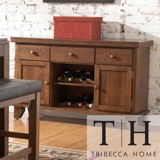 Tribecca Home Kai Oak Brown 3 drawer Wine Rack Storage Server Tribecca Home Buffets
