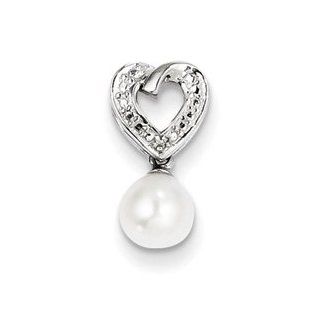 Sterling Silver Freshwater Cultured Pearl Diamond Pendant Cyber Monday Special Jewelry