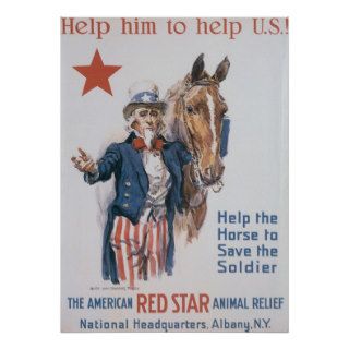 Vintage Red Star Animal Relief WWI Poster Art