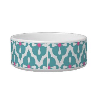Pretty Teal and Pink Diamond and Cross Pattern Pet Water Bowl