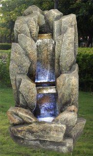 Double Waterfall Rock Indoor / Outdoor Water Fountain with Two Sets of L.e.d Lights  Free Standing Garden Fountains  Patio, Lawn & Garden