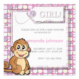Custom jungle monkey baby girl shower custom invitation
