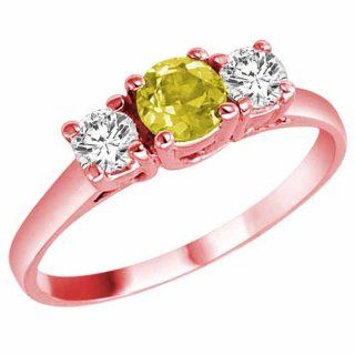 DivaDiamonds 3DLQD100R6 14K Rose Gold Round 3 Stone Lemon Quartz and Diamond Ring, 0.95 ctw   Size 6 Diva Diamonds 