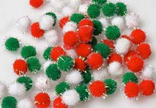 Package of 370 Green, Red, and White Iridescent Tinsel Poms Poms for Crafts, Kids Projects, and More   Childrens Art Supply Sets