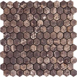 MS International Emperador Dark 12 in. x 12 in. x 10 mm Tumbled Marble Mesh Mounted Mosaic Floor and Wall Tile (10 sq. ft. / case) SMOT EMP 1HEX