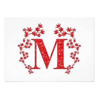 Monogram Letter M Red Leaves Custom Announcements