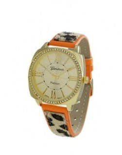 Geneva Platinum 12278412 Women's Czech Rhinestone accented Cheetah/Leopard Faux Leather Watch ORANGE at  Women's Watch store.