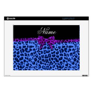 Personalized name blue leopard print purple bow 15" laptop decals