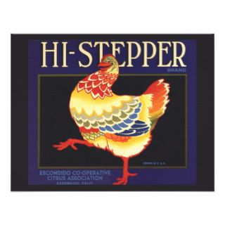 Hi Stepper Chicken Vintage Fruit Crate Label Art Custom Announcement