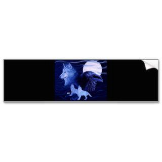 Wolf and Raven with full moon Bumper Sticker