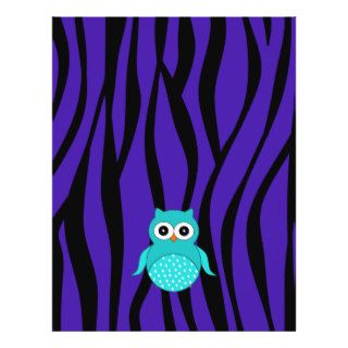Cute turquoise owl purple zebra stripes full color flyer