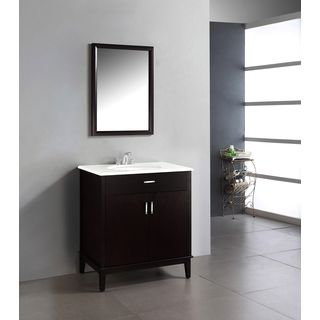 Oxford Dark Espresso Brown 30 inch Bath Vanity with 2 Doors and White Quartz Marble Top WyndenHall Bathroom Vanities
