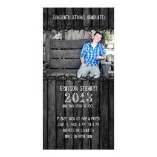 Black Wood Country Graduation Photo Announcement Photo Card Template