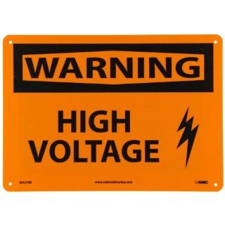 NMC W427RB OSHA Sign, Legend "WARNING   HIGH VOLTAGE", 14" Length x 10" Height, Rigid Plastic, Black on Orange Industrial Warning Signs