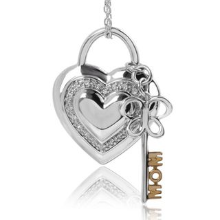 10K Gold and Sterling Silver Diamond Accent Heart Charm Necklace Jessica Simpson Diamond Necklaces