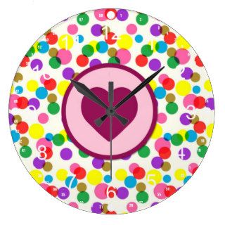 Purple Heart Confetti Color Splashes Polka Dots Wallclock