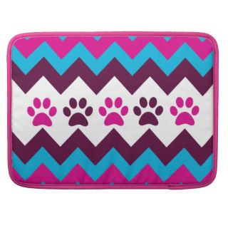 Chevron Pink Teal Puppy Paw Prints Dog Lover Gifts MacBook Pro Sleeves