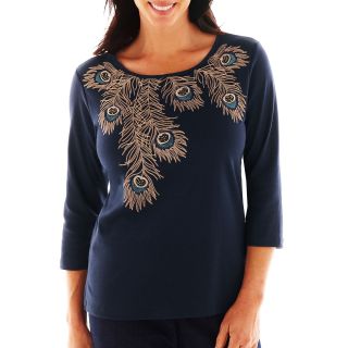 Alfred Dunner Bryce Canyon Embroidered Feather Yoke Top   Petite, Womens