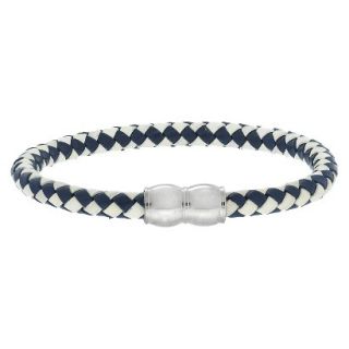 Stainless Steel and Leather Weave Bracelet   Blue/White