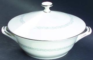 Minton Silver Scroll Round Covered Vegetable, Fine China Dinnerware   Gray Scrol