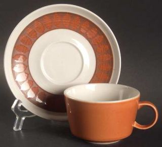 Franciscan Terra Cotta Flat Cup & Saucer Set, Fine China Dinnerware   Orange Lea