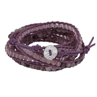 Purple Leather Simulated Quartz and Czech Crystal Wrap Bracelet Gemstone Bracelets
