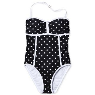 Merona Womens Polka Dot Print 1 Piece Swimsuit  Black S