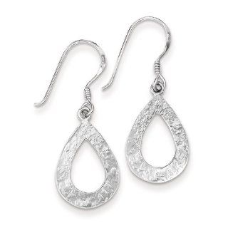 Sterling Silver Polished & Textured Dangle Teardrop Earrings Jewelry