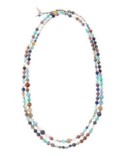 Knotted Long Mixed Stone Necklace, Blue/Gray/Multi
